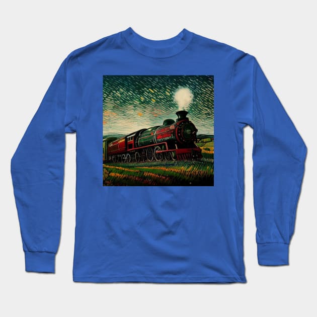 Starry Night Wizarding Express Train Long Sleeve T-Shirt by Grassroots Green
